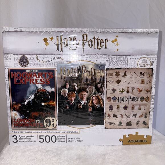 Harry Potter Hogwarts, Cast, Crest 500 Piece Puzzles 3 Puzzles! Rare Find! NEW - Picture 1 of 4